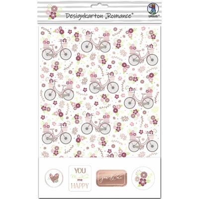 Designkarton "Romance" - 5 Blatt + 25 Sticker