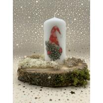 Stumpenkerze 120 x 58 mm weiß mit Weihnachtswichtel