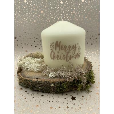 Stumpenkerze 100 x 98 mm elfenbein Merry Christmas