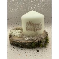 Stumpenkerze 100 x 98 mm elfenbein Merry Christmas