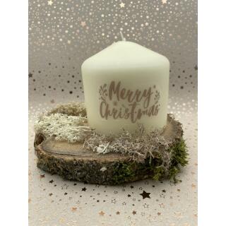 Stumpenkerze 100 x 98 mm elfenbein Merry Christmas