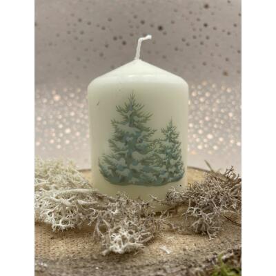 Stumpenkerze 80 x 58 mm elfenbein Wintertanne