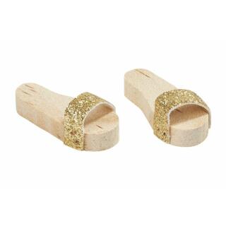 Miniatur Holzschuhe natur/goldfarben 2,5 x 1,1 x 1 cm