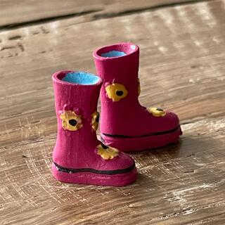 Miniatur Stiefel pink mit Blumen, ca. 2 x 2,5 cm