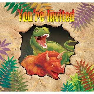 Dinosaurier - Dino Alarm  -  Einladungskarten mit Umschlag, 8 Stück