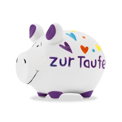Sparschwein - Zur Taufe - Herzen -  ca. 12 cm x 9 cm