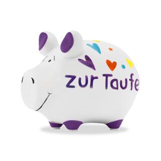 Sparschwein - Zur Taufe - Herzen -  ca. 12 cm x 9 cm