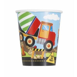 Baufahrzeuge - Baustelle - Pappbecher, 8 Stück