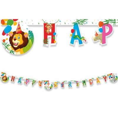Girlande Happy Birthday Dschungeltiere - Affe Löwe Zebra