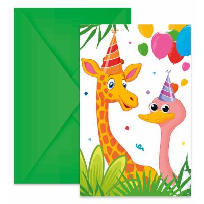 Einladungskarten Dschungel Party - Affe Löwe Zebra