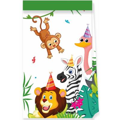 Papier-Partytüten Dschungel Party - Affe Löwe Zebra, 4 Stück