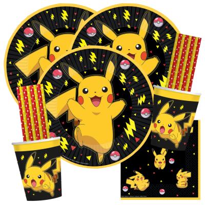 64-teiliges Party-Set - Pokemon Pikachu + Papiertrinkhalme rot/gelb  für 16 Kinder