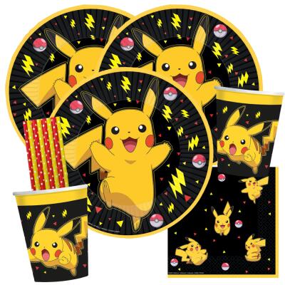 40-teiliges Party-Set Pokemon Pikachu + Papiertrinkhalme rot/gelb  für 8 Kinder