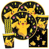 40-teiliges Party-Set Pokemon Pikachu + Papiertrinkhalme schwarz/gelb für 8 Kinder