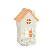 Windlicht Haus Keramik mit Blumendecor Haus apricot 12 x...