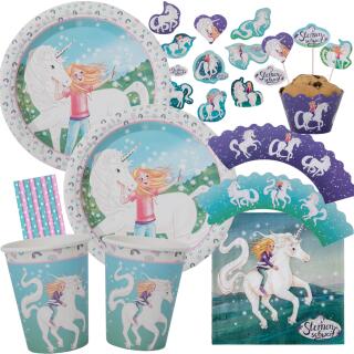 67-teiliges Party-Set - Sternenschweif Einhorn - Teller Becher Servietten XXL-Konfetti Muffin-Banderolen Picker Trinkhalme  für 8 Kinder