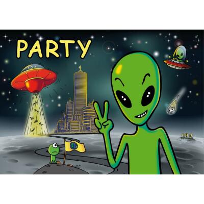 Alien  - Einladungskarten mit Umschlag, 8 Stück