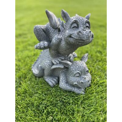 Gartenfigur - Gartendrache -zwei spielende Drachen (GD109)