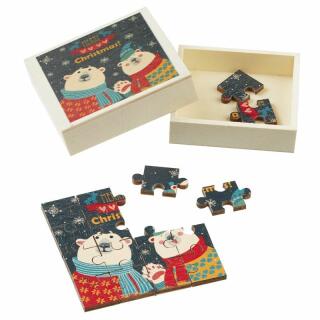 Miniatur - Puzzle II - Weihnachtsbären - in Holzbox, 16-teilig