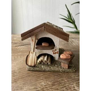 Miniatur Backhaus - Holzbackofen 9 x 6,5 x 9 cm