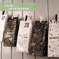Adventskalender weiß schwarz - 24 bedruckte Geschenktüten (026)
