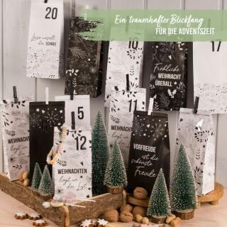 Adventskalender weiß schwarz - 24 bedruckte Geschenktüten (026)