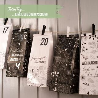 Adventskalender weiß schwarz - 24 bedruckte Geschenktüten (026)