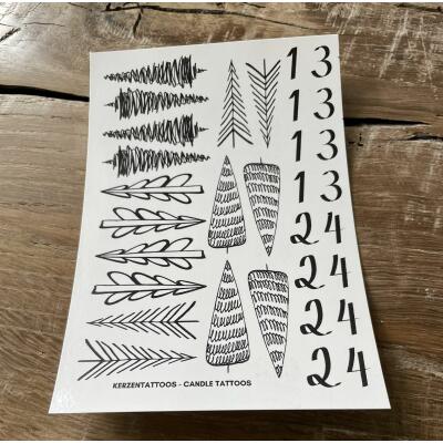 Kerzentattoos Advent - Bäume und Zahlen schwarz