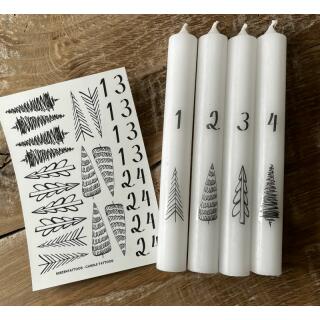 Kerzentattoos Advent - Bäume und Zahlen schwarz