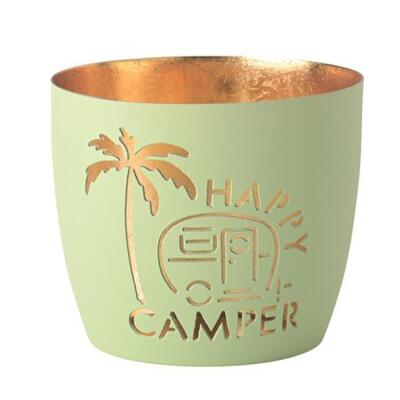 Windlicht Happy Camper  pastellgrün/gold