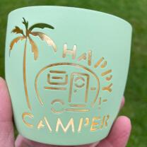Windlicht Happy Camper  pastellgrün/gold