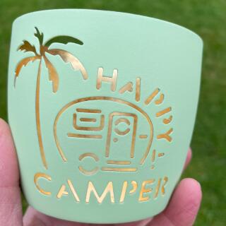 Windlicht Happy Camper  pastellgrün/gold
