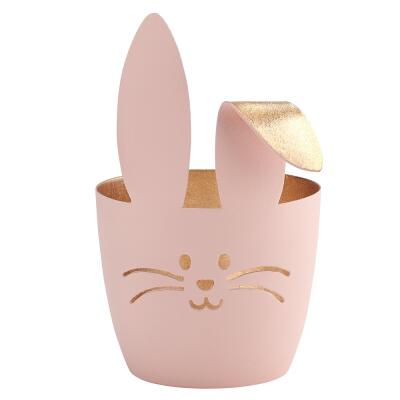 Windlicht Hase mit Knickohr pastellrosa/gold