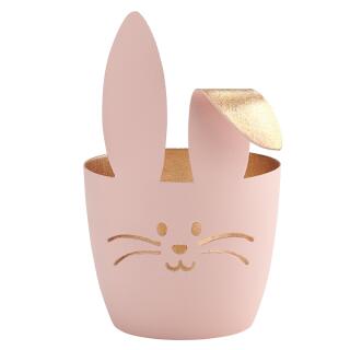 Windlicht Hase mit Knickohr pastellrosa/gold