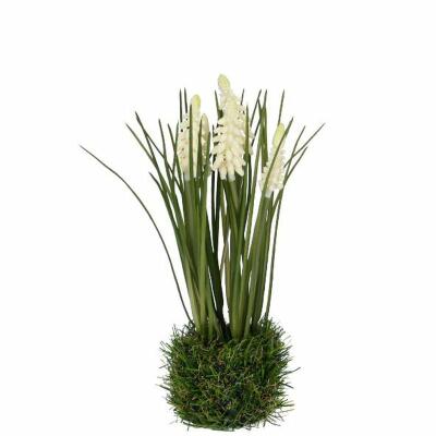 Kunstblume Hyazinthe auf Grasballen 24 cm weiß