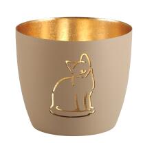 Windlicht Katze sandstone/gold
