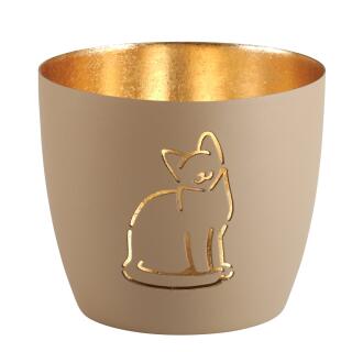 Windlicht Katze sandstone/gold