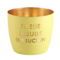 Windlicht Friede Freude Eiersuchen pastellgelb/gold