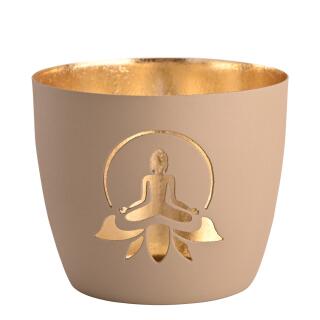 Windlicht Lotus Yoga Silhouette sanstone/gold