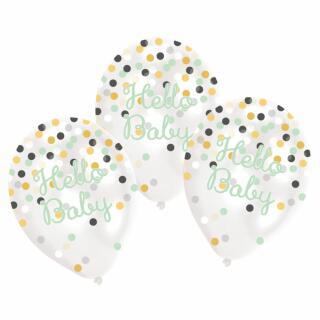 Luftballons  Hello Baby mit Konfetti,  6 Stück