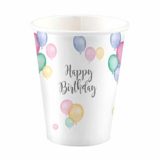Pappbecher Happy Birthday Pastell, 8 Stück