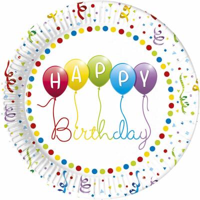 Pappteller - Happy Birthday Streamers, 8 Stück