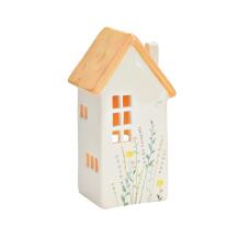 Windlicht Haus Keramik mit Blumendecor Haus apricot klein...