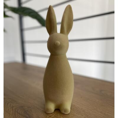 Hase beflockt stehend - grünbraun 31 cm