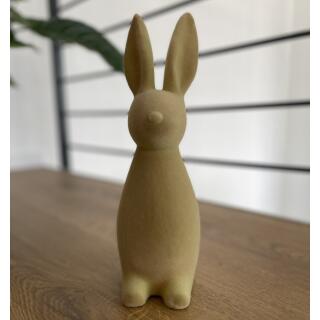 Hase beflockt stehend - grünbraun 31 cm