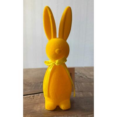 Hase mit Schleife beflockt stehend 18 cm - gelb