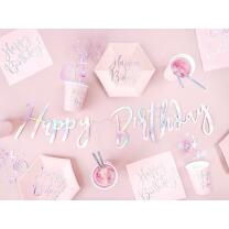 Pappteller - Happy Birthday puderrosa, 6 Stück