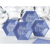 Pappteller - Happy Birthday marineblau, 6 Stück