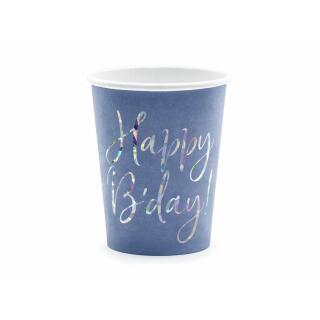 Pappbecher - Happy Birthday marineblau, 6 Stück