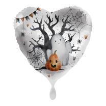 Folienballon Herz Halloween - Geist und Kürbis, 43 cm